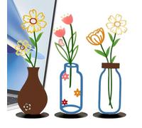 Flower Desktop Decor Set - 3 Pcs Black Metal Tabletop Or Wall Art | Living Room Bedroom Home Decoration, Metal Flower Sculpture For Terrace Balcony, Artistic Display Pieces