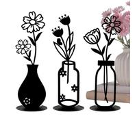 Flower Desktop Decor Set - 3 Pcs Black Metal Tabletop Or Wall Art | Living Room Bedroom Home Decoration, Metal Flower Sculpture For Terrace Balcony, Artistic Display Pieces