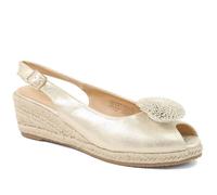 Flower Detail Peep Toe Wedge Sandals - Gold Size 6