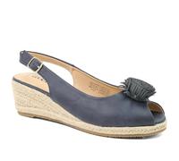 Flower Detail Peep Toe Wedge Sandals - Navy Size 4