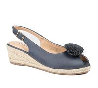 Flower Detail Peep Toe Wedge Sandals - Navy Size 7