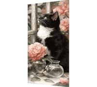 Flower Diamond Art Kits Adults, Diamond Painting Cat Crystal Art Kits for Adults Beginners DIY 5D Round Rhinestone Gem Dots Embroidery Paintings Pictures Crafts, Home Wall Decor Gifts 60x120cm v17-bd3