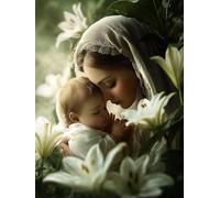 Flower Diamond Art Kits Adults, Diamond Painting Mother Crystal Art Kits for Kids Beginners, 5D Full Drill Round Gem Dots Embroidery Paintings Crafts Picture, Hobbies for Adults Women 30x40cm 8r-687