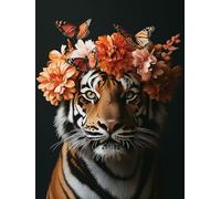 Flower Diamond Art Kits Adults, Diamond Painting Tiger Crystal Art Kits for Adults Kids DIY 5D Square Full Drill Gem Dots Embroidery Paintings Crafts Picture for Beginners, Room Decor 30x40cm 2j-6D