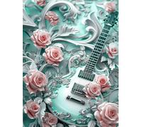 Flower Diamond Art Kits Adults, DIY 5D Diamond Painting Guitar Diamond Art Kits for Kids Beginners, Full Drill Round Diamond Dots Crystal Art Embroidery Paintings, Home Wall Decor Gifts 30x40cm c-1