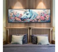 Flower Diamond Art Kits for Adults, 7.8x19.6 Inch/20x50 cm Large Dimond Picture Art for Wall Decor, Unicorn Diamond Painting Kit for Kids/Beginners, DIY 5D Diamond Painting Cross Stitch for Home Decor
