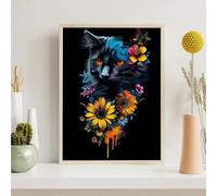 Flower Diamond Art Kits for Adults Cat Diamond Painting Kits for Adults Kids, DIY Full Drill Round Sequin Art, Dimond Painting Crystal Craft for Home Wall Decor Gifts for Women 12x16in PjY4564 K-U
