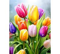 Flower Diamond Art Painting Kits for Adults, Tulip Diamond Painting, 5D DIY Full Drill Crystal Art Embroidery Cross Crafts Canvas Painting by Numbers for Home Wall Decor, Diamond Art 40x50cm ME-510