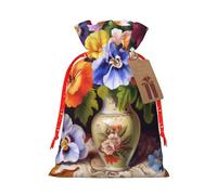 Flower Diamond Painting Christmas Drawstring Gift Bags, Xmas Bags With Tags, Reusable Santa Wrapping Bag