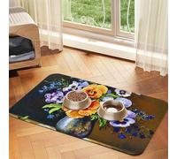 Flower Diamond Painting Patterned Pet Feeding Mat with Water-Absorbing PU Top & Rubber Base - Anti-Slip Dog Cat Food Mat for Cats, Dogs & Pets, 30x45cm