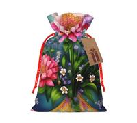 Flower Diamond Painting Print Christmas Bag Holiday Present Sack Xmas For Seasonal Decor Gift Wrapping