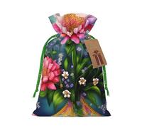 Flower Diamond Painting Print Christmas Bag Holiday Present Sack Xmas For Seasonal Decor Gift Wrapping