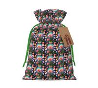 Flower Diamond Painting Print Christmas Drawstring Gift Bags Holiday Party Xmas Birthday Favors Present Sacks