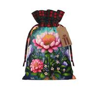 Flower Diamond Painting print Color-blocked linen drawstring gift bag, gift bag, candy bag, storage bag