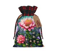 Flower Diamond Painting Print Festive Christmas Drawstring Gift Bags For Xmas Decorative Present Wrapping Needs