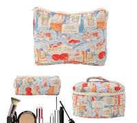 Flower Displaced Make Up Bag 3 Pieces Cotton Up Bag Quil Travel Bag for Cosmetics, Aesthetics, Toilets for Women and Girls, Multifunction, Family Large Handbag + Medium + Small, see description
