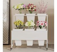 Flower Display Stand Plant Stand Indoor Metal Moving Wrought Iron Bouquet Shelf with Plastic Buckets and Wheel2-Tier