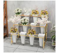 Flower Display Stand With 12PCS Buckets, 3 Layers Metal Plant Stand with Wheels, Heavy Duty Moving Plant Cart Shelf, for Indoor, Outdoor Patio Garden, Living Room, Florist (White - Square Bucket)