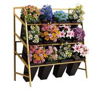 Flower Display Stand with Plastic Buckets3/4/5 Tier Options Sturdy Iron Frame for Plants Perfect for Florists Gardeners & Home Decor Enthusiasts