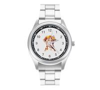 Flower Dogs Watercolor Men's Steel Strap Watch Easy Reader Casual Silver Dial Fashion Analog Watches