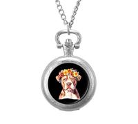 Flower Dogs Watercolor Vintage Pocket Watch with Chain Classic Numerals White Dial
