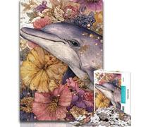 Flower Dolphin Puzzles 1000 Pieces for Teenagers,Educational Games Home Decoration Deal As Gifts for The Whole Family 75x50cm