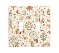 Flower Double Light Switch Cover Plate, Bohemian Nature-Inspired Rainbow Dreamy Catcher Fall Earthy Plastic Standard Size Wall Switch Plates Accents for Home Living Room New Apartment Decor