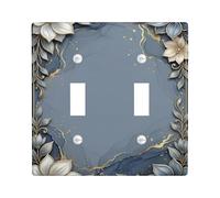 Flower Double Light Switch Cover Plate, Elegant Modern Leaf Gold Spring Blue Plastic Standard Size Toggle Light Switch Cover for Living Room Bedroom Home Office Decor