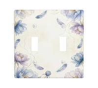 Flower Double Light Switch Cover Plate, Floral Elegant Feather Leaf Spring Blue Plastic Standard Size Decorative Wall Plates for Living Room Bedroom Home Office Decor
