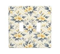 Flower Double Light Switch Cover Plate, Floral Elegant Leaf Bud Spring Yellow Plastic Standard Size Switch Plate Decorative for Living Room Bedroom Home Office Decor