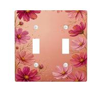 Flower Double Light Switch Cover Plate, Floral Elegant Petal Stem Spring Peach Plastic Standard Size Switch Plate Decorative for Living Room Bedroom Home Office Decor