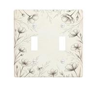 Flower Double Light Switch Cover Plate, Floral Vintage Leaf Stem Spring Cream Plastic Standard Size Decorative Wall Plates for Bedroom Bathroom Kitchen Entrance Decor