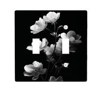 Flower Double Light Switch Cover Plate, Modern Elegant Petal Stem Black Plastic Standard Size Decorative Wall Plates for Home Living Room New Apartment Decor