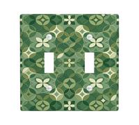 Flower Double Light Switch Cover Plate, Modern Geometric Circle Diamond Spring Green Plastic Standard Size Decorative Wall Plates for Living Room Bedroom Home Office Decor