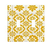 Flower Double Light Switch Cover Plate, Retro Bohemian Leaf Petal Spring Yellow Plastic Standard Size Toggle Light Switch Cover for Home Living Room New Apartment Decor