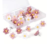 Flower Drawing Pins for Pinboard - 30PCS Pink & White Flower Push Pins with Storage Box - Decorative Pin for Cork Board, Notice Board & Crafts - Cute Pinboard Pin for School & Office Use