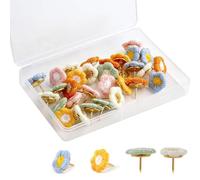 Flower Drawing Pins Push Pins Cork Board Thumb Tacks Creative Thumbtacks Decorative Bulletin Board Tacks with Storage Box, Multicolored, for Cork Board Pinboard Photo Wall Map Arts Office Home, 30Pcs
