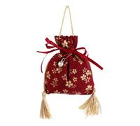 Flower Drawstring Bag, Satin Bow Bowknot Floral Tassel Handbag, Festive Sugar Bag Ribbon Bow Wrist Bag for Party Wedding(B)