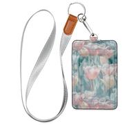 Flower Dreams Leather Vertical Badge Holder with Lanyard and 3-Card Capacity case with Card Holder for Staffs Officers Students Doctors Employees