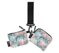 Flower Dreams Women's Change Wallet Card Cases Small Portable Zipper Coin Purse Wallet with Wristle Strap for Ladies Girls 2 Pcs, Flower Dreams, One Size, Art Deco