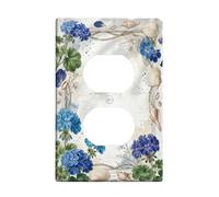 Flower Duplex Outlet Covers Wall Plate, Coastal Natural Seashell Leaf Summer Blue Plastic Standard Size Double Power Outlet Cover Plate for Home Living Room New Apartment Decor
