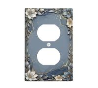 Flower Duplex Outlet Covers Wall Plate, Elegant Modern Leaf Gold Spring Blue Plastic Standard Size Face Plates for Electrical Outlets for Living Room Bedroom Home Office Decor