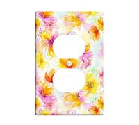 Flower Duplex Outlet Covers Wall Plate, Floral Colorful Petal Leaf Spring Yellow Plastic Standard Size Double Power Outlet Cover Plate for Home Living Room New Apartment Decor