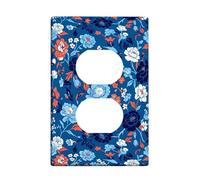 Flower Duplex Outlet Covers Wall Plate, Floral Contemporary Leaf Petal Spring Blue Plastic Standard Size Double Power Outlet Cover Plate for Home Living Room Bedroom Bathroom Decor