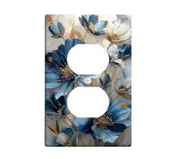 Flower Duplex Outlet Covers Wall Plate, Floral Elegant Petal Leaf Spring Blue Plastic Standard Size Double Power Outlet Cover Plate for Home Living Room New Apartment Decor