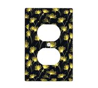 Flower Duplex Outlet Covers Wall Plate, Floral Elegant Petal Stem Spring Yellow Plastic Standard Size Double Power Outlet Cover Plate for New Apartment Home Bedroom Office Decor