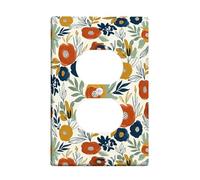 Flower Duplex Outlet Covers Wall Plate, Floral Modern Leaf Petal Spring Orange Plastic Standard Size Double Power Outlet Cover Plate for Bedroom Bathroom Kitchen Entrance Decor