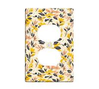 Flower Duplex Outlet Covers Wall Plate, Floral Modern Leaf Petal Spring Yellow Plastic Standard Size Double Power Outlet Cover Plate for Bedroom Bathroom Kitchen Entrance Decor