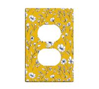 Flower Duplex Outlet Covers Wall Plate, Floral Modern Leaf Petal Spring Yellow Plastic Standard Size Double Power Outlet Cover Plate for New Apartment Home Bedroom Office Decor