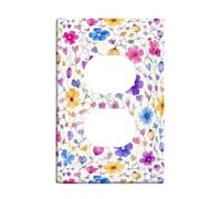 Flower Duplex Outlet Covers Wall Plate, Floral Natural Leaf Vine Spring Violet Plastic Standard Size Face Plates for Electrical Outlets for Living Room Bedroom Home Office Decor